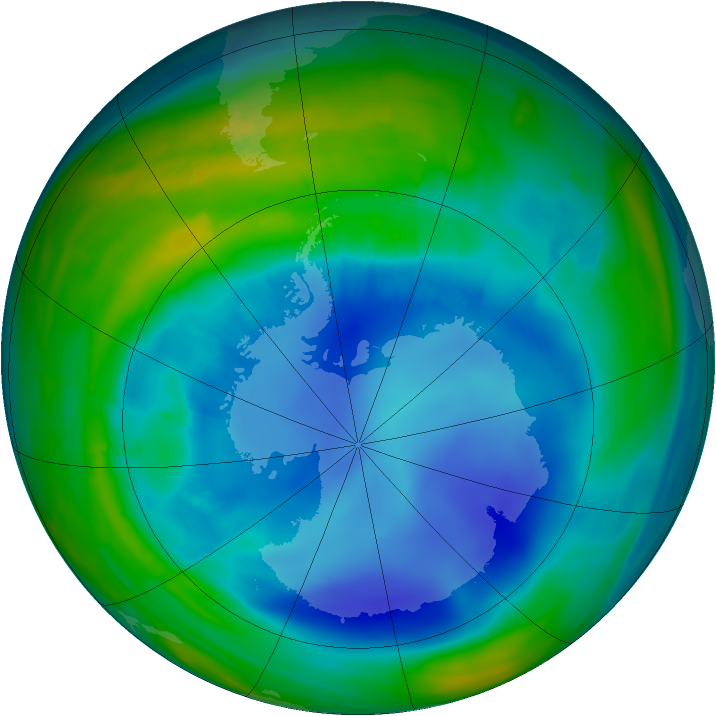 Antarctic ozone map for 29 August 2015